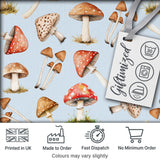 Watercolor Mushrooms Botanical Forest Elements on Soft Blue  Seamless Pattern Digital Print Fabric by the Metre UK Sewing Quilting Textile