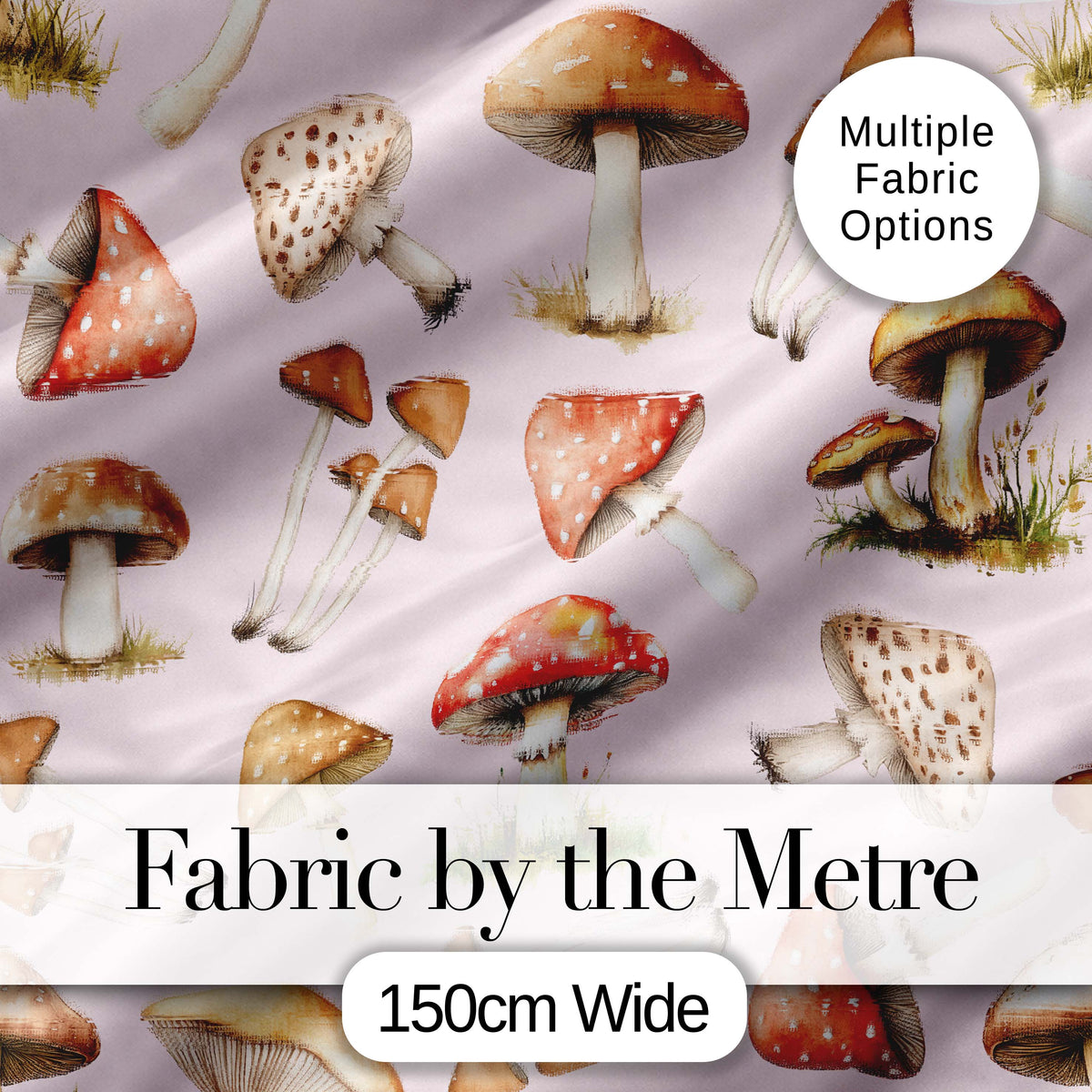 Watercolor Mushrooms Botanical Forest Elements on Blush Pink  Seamless Pattern Digital Print Fabric by the Metre UK Sewing Quilting Textile