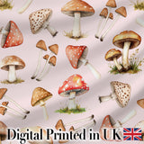 Watercolor Mushrooms Botanical Forest Elements on Blush Pink  Seamless Pattern Digital Print Fabric by the Metre UK Sewing Quilting Textile
