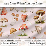 Watercolor Mushrooms Botanical Forest Elements on Blush Pink  Seamless Pattern Digital Print Fabric by the Metre UK Sewing Quilting Textile