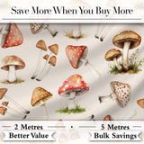 Forest Mushrooms Botanical Elements on Neutral Cream  Seamless Pattern Digital Print Fabric by the Metre UK Sewing Quilting Textile