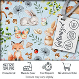 Woodland Animals Rabbit Fox Butterfly Leaves on Soft Blue  Seamless Pattern Digital Print Fabric by the Metre UK Sewing Quilting Textile