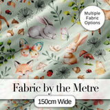 Animals Rabbit Fox Butterfly Floral Elements on Sage Green  Seamless Pattern Digital Print Fabric by the Metre UK Sewing Quilting Textile