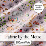 Animals Rabbit Fox Butterfly Floral Elements on Soft Lilac  Seamless Pattern Digital Print Fabric by the Metre UK Sewing Quilting Textile
