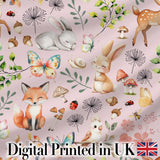 Animals Rabbit Fox Butterfly Floral Elements on Soft Lilac  Seamless Pattern Digital Print Fabric by the Metre UK Sewing Quilting Textile