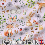 Animals Rabbit Butterfly Floral Elements on Neutral Cream  Seamless Pattern Digital Print Fabric by the Metre UK Sewing Quilting Textile