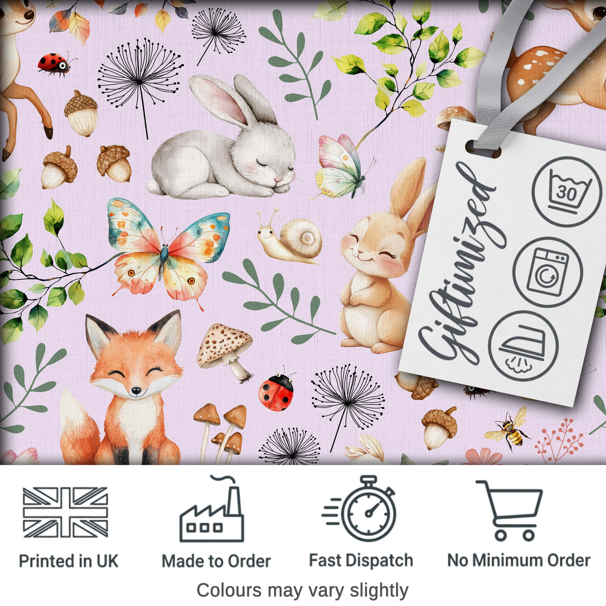 Animals Rabbit Butterfly Floral Elements on Neutral Cream  Seamless Pattern Digital Print Fabric by the Metre UK Sewing Quilting Textile