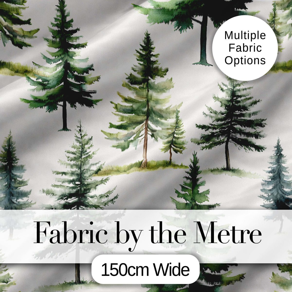 Pine Tree Forest Evergreen Woodland Nature on Light Grey  Seamless Pattern Digital Print Fabric by the Metre UK Sewing Quilting Textile