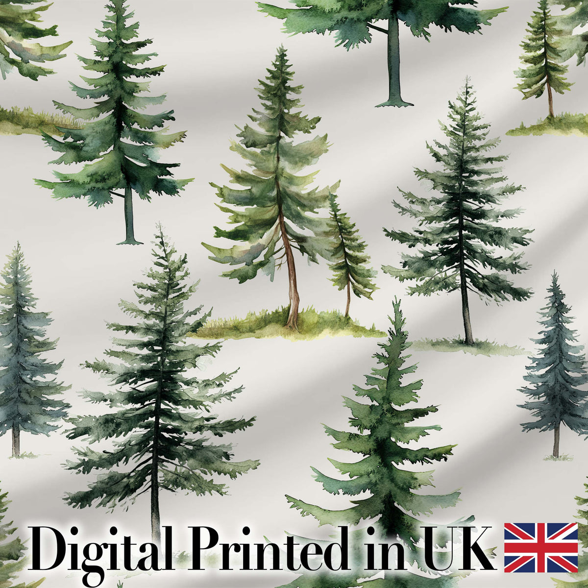 Pine Tree Forest Evergreen Woodland Nature on Light Grey  Seamless Pattern Digital Print Fabric by the Metre UK Sewing Quilting Textile