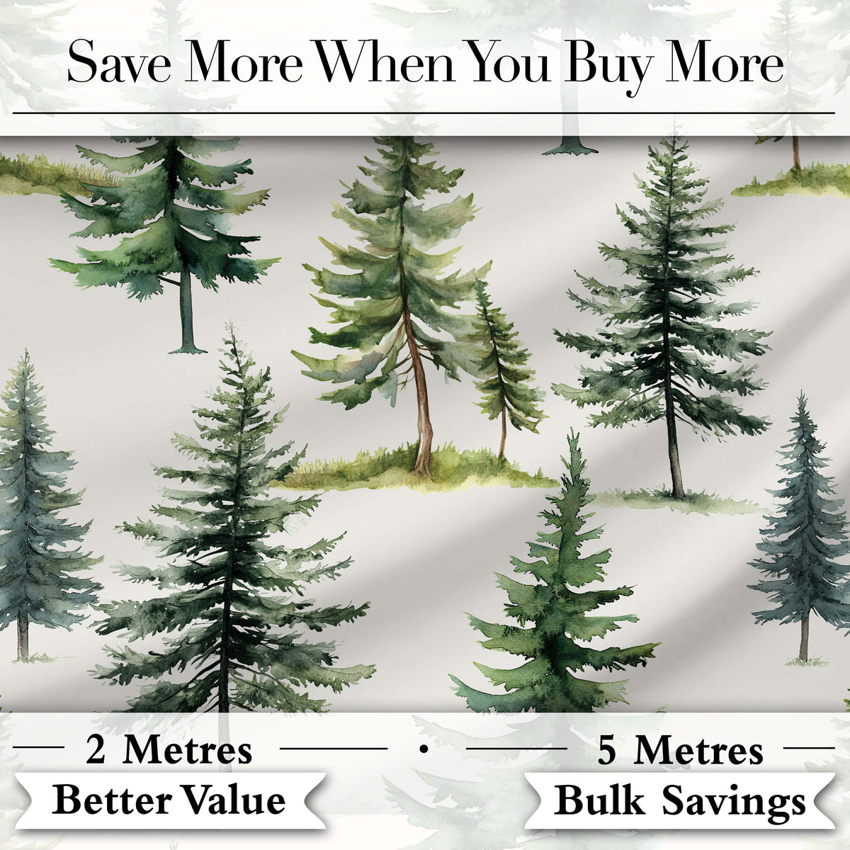 Pine Tree Forest Evergreen Woodland Nature on Light Grey  Seamless Pattern Digital Print Fabric by the Metre UK Sewing Quilting Textile