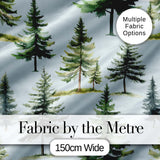 Pine Tree Forest Evergreen Woodland Nature on Soft Blue  Seamless Pattern Digital Print Fabric by the Metre UK Sewing Quilting Textile
