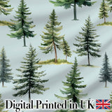 Pine Tree Forest Evergreen Woodland Nature on Soft Blue  Seamless Pattern Digital Print Fabric by the Metre UK Sewing Quilting Textile