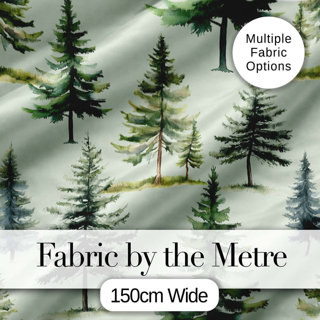 Pine Tree Forest Evergreen Woodland Nature on Sage Green  Seamless Pattern Digital Print Fabric by the Metre UK Sewing Quilting Textile