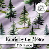 Pine Tree Forest Evergreen Woodland Nature on Soft Lilac  Seamless Pattern Digital Print Fabric by the Metre UK Sewing Quilting Textile