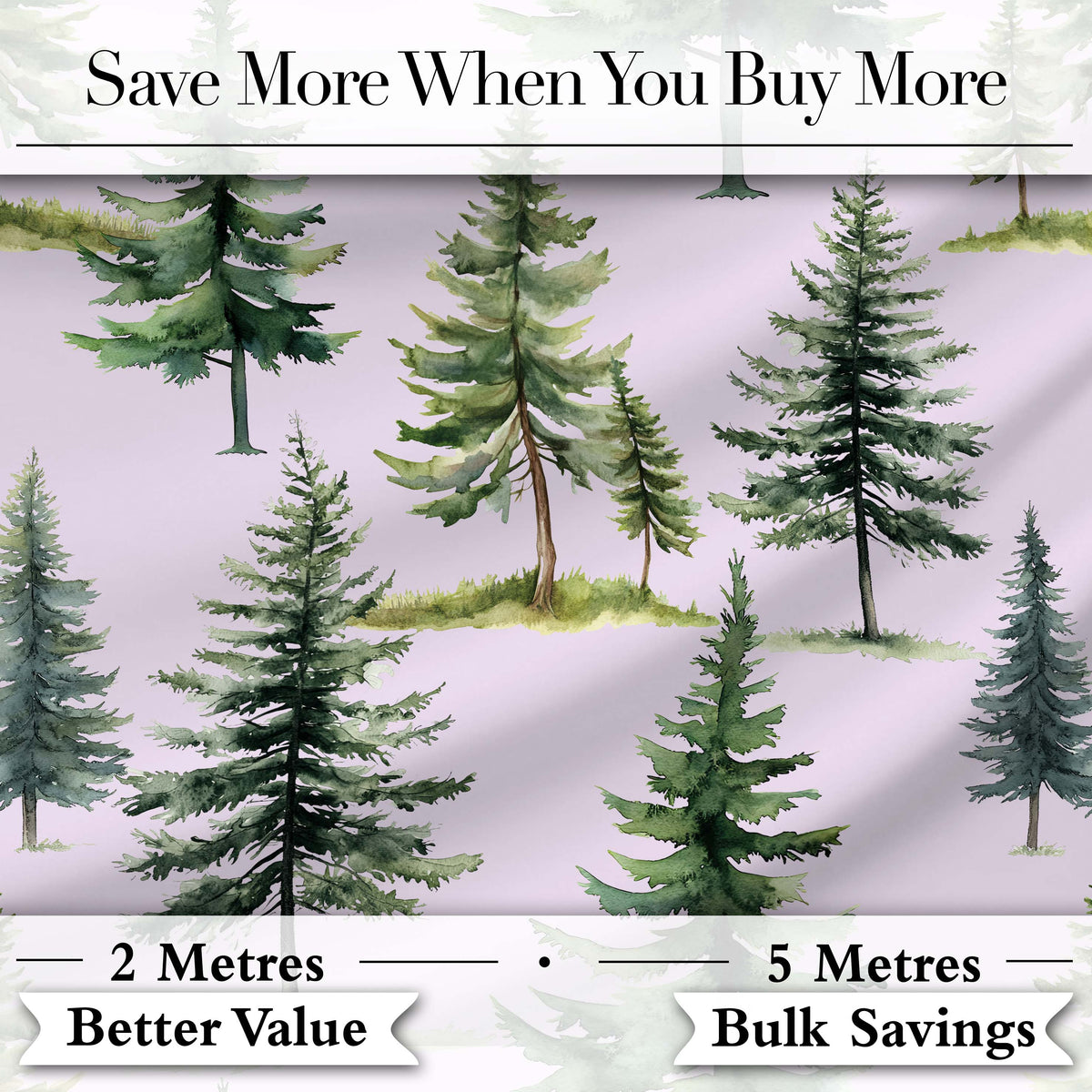 Pine Tree Forest Evergreen Woodland Nature on Soft Lilac  Seamless Pattern Digital Print Fabric by the Metre UK Sewing Quilting Textile