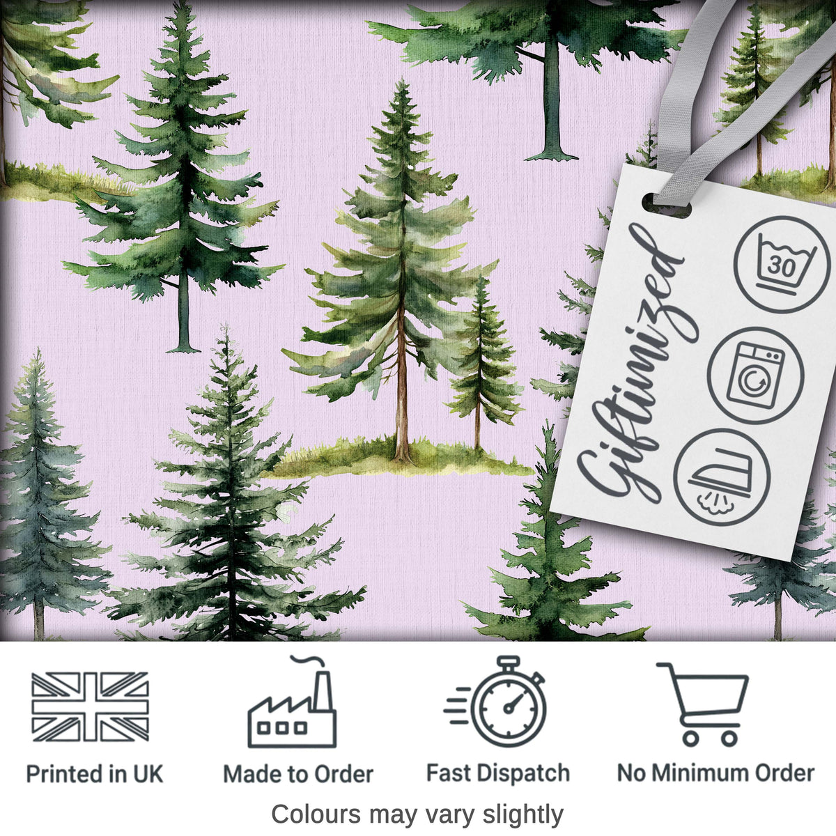 Pine Tree Forest Evergreen Woodland Nature on Soft Lilac  Seamless Pattern Digital Print Fabric by the Metre UK Sewing Quilting Textile