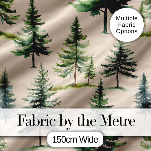 Watercolor Pine Tree Forest Woodland Nature Seamless Pattern Digital Print Fabric by the Metre UK Sewing Quilting Textile