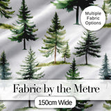 Watercolor Pine Tree Forest Woodland Nature on Light Grey Seamless Pattern Digital Print Fabric by the Metre UK Sewing Quilting Textile