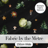 Watercolor Forest Trees Mushrooms Sun Moon Stars Seamless Pattern Digital Print Fabric by the Metre UK Sewing Quilting Textile
