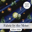 Watercolor Forest Trees Mushrooms Sun Moon Stars on Dark Blue Seamless Pattern Digital Print Fabric by the Metre UK Sewing Quilting Textile