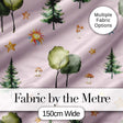 Watercolor Forest Trees Mushrooms Sun Moon Stars on Blush Pink Seamless Pattern Digital Print Fabric by the Metre UK Sewing Quilting Textile