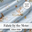 Watercolor  Bunny Rabbits Butterflies Wildflowers on Sky Blue Seamless Pattern Digital Print Fabric by the Metre UK Sewing Quilting Textile