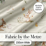 Watercolor Cute Bunny Rabbits Butterflies Wildflowers on Cream Seamless Pattern Digital Print Fabric by the Metre UK Sewing Quilting Textile