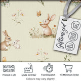Watercolor Cute Bunny Rabbits Butterflies Wildflowers on Cream Seamless Pattern Digital Print Fabric by the Metre UK Sewing Quilting Textile