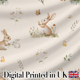 Watercolor Bunny Butterfly Floral Meadow Seamless Pattern Digital Print Fabric by the Metre UK Sewing Quilting Textile