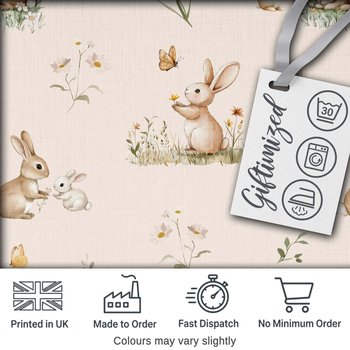 Watercolor Bunny Butterfly Floral Meadow Seamless Pattern Digital Print Fabric by the Metre UK Sewing Quilting Textile