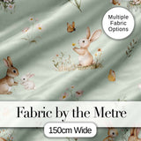Watercolor Bunny Butterfly Floral Meadow Soft Sage Pattern Digital Print Fabric by the Metre UK Sewing Quilting Textile