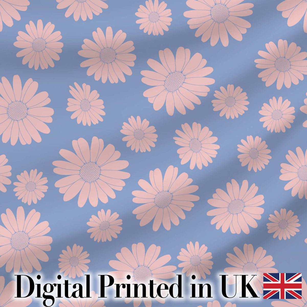 Blue Background Peach Daisy Floral Seamless Pattern  Flower Style Digital Print Fabric by the Metre UK Sewing Quilting Textile