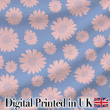 Blue Background Peach Daisy Floral Seamless Pattern  Flower Style Digital Print Fabric by the Metre UK Sewing Quilting Textile
