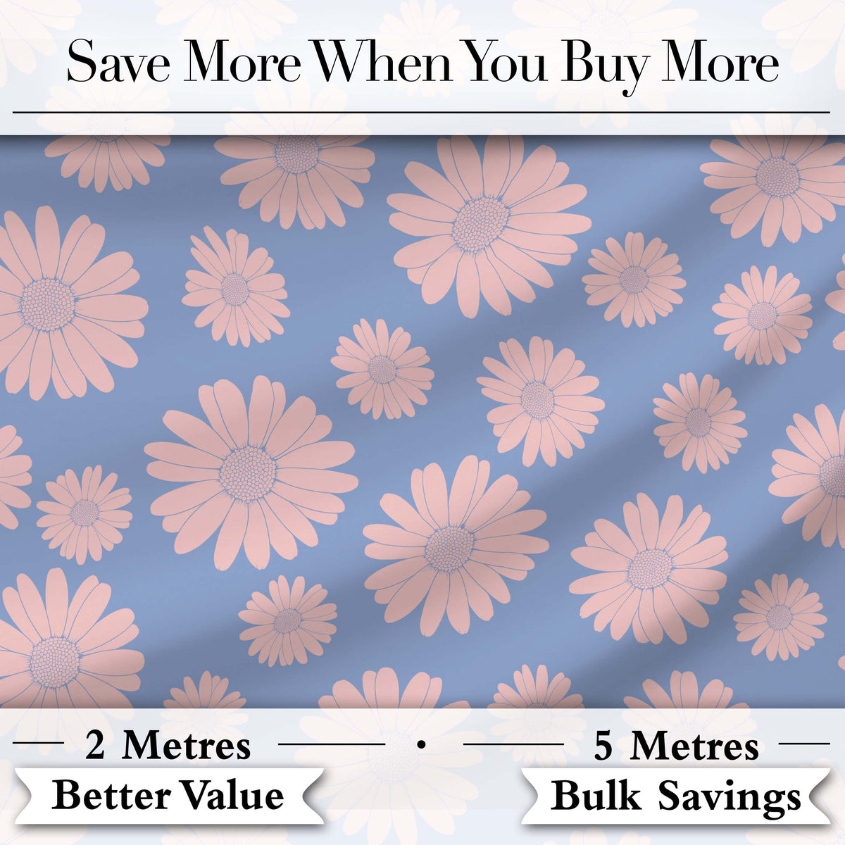Blue Background Peach Daisy Floral Seamless Pattern  Flower Style Digital Print Fabric by the Metre UK Sewing Quilting Textile
