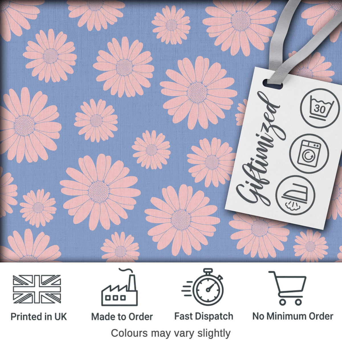 Blue Background Peach Daisy Floral Seamless Pattern  Flower Style Digital Print Fabric by the Metre UK Sewing Quilting Textile