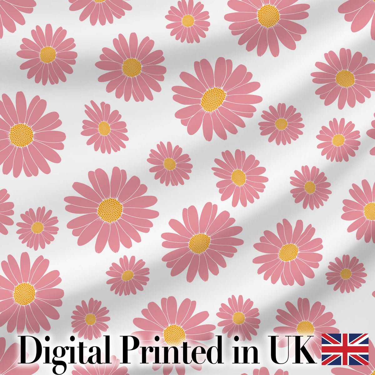 Grey Background Pink Daisy Floral Seamless Pattern Bright Center Flowers Digital Print Fabric by the Metre UK Sewing Quilting Textile
