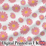 Grey Background Pink Daisy Floral Seamless Pattern Bright Center Flowers Digital Print Fabric by the Metre UK Sewing Quilting Textile