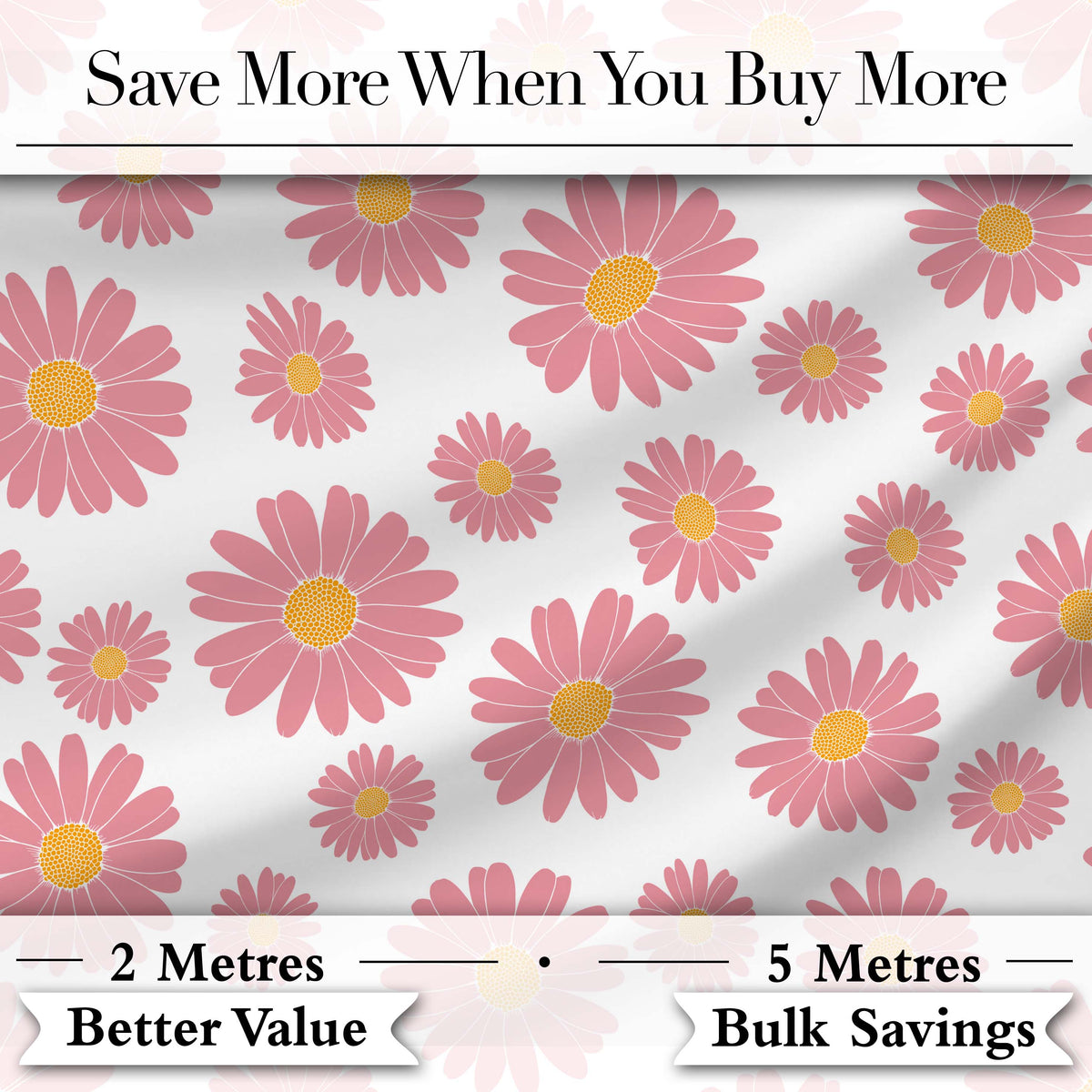 Grey Background Pink Daisy Floral Seamless Pattern Bright Center Flowers Digital Print Fabric by the Metre UK Sewing Quilting Textile
