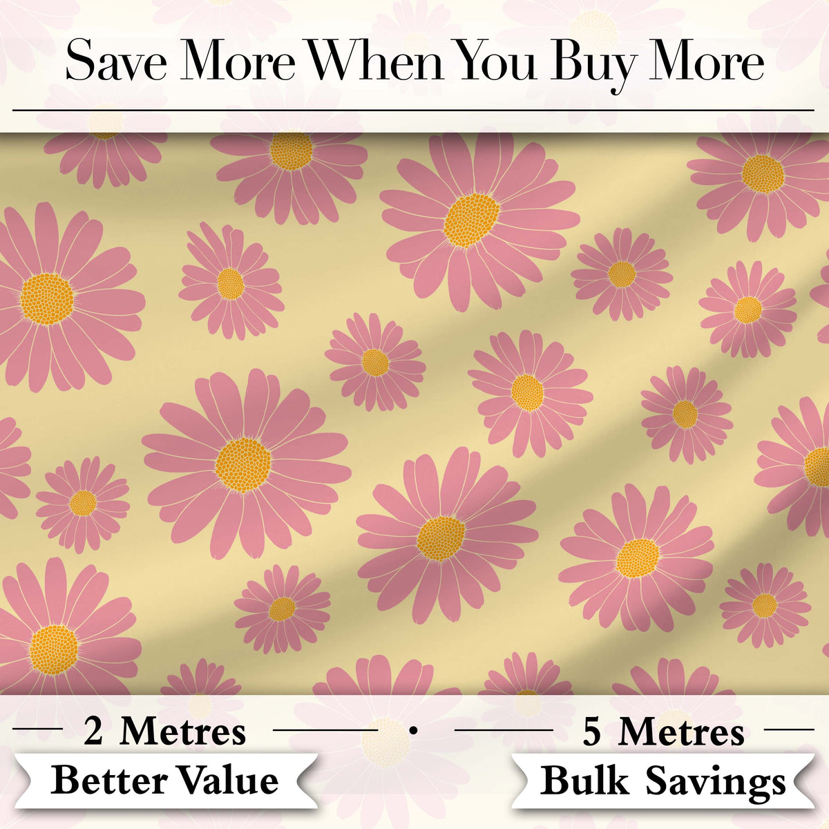 Yellow Gradient Pink Daisy Floral Seamless Pattern Vintage Style Digital Print Fabric by the Metre UK Sewing Quilting Textile