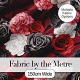 Red Black White Floral Roses Peonies Seamless Pattern Bold Elegant Botanical Digital Print Fabric by the Metre UK Sewing Quilting Textile