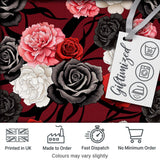 Red Black White Floral Roses Peonies Seamless Pattern Bold Elegant Botanical Digital Print Fabric by the Metre UK Sewing Quilting Textile