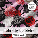Soft Pink Background Red Black White Roses Peonies Seamless Floral Pattern Digital Print Fabric by the Metre UK Sewing Quilting Textile