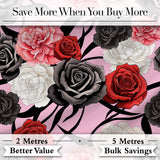 Soft Pink Background Red Black White Roses Peonies Seamless Floral Pattern Digital Print Fabric by the Metre UK Sewing Quilting Textile