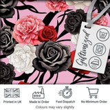 Soft Pink Background Red Black White Roses Peonies Seamless Floral Pattern Digital Print Fabric by the Metre UK Sewing Quilting Textile