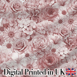 Vintage Monochrome Floral Roses Peonies and Daisies Seamless Pattern Digital Print Fabric by the Metre UK Sewing Quilting Textile