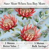 Protea Flower Botanical Illustration Seamless Pattern Neutral Background Digital Print Fabric by the Metre UK Sewing Quilting Textile