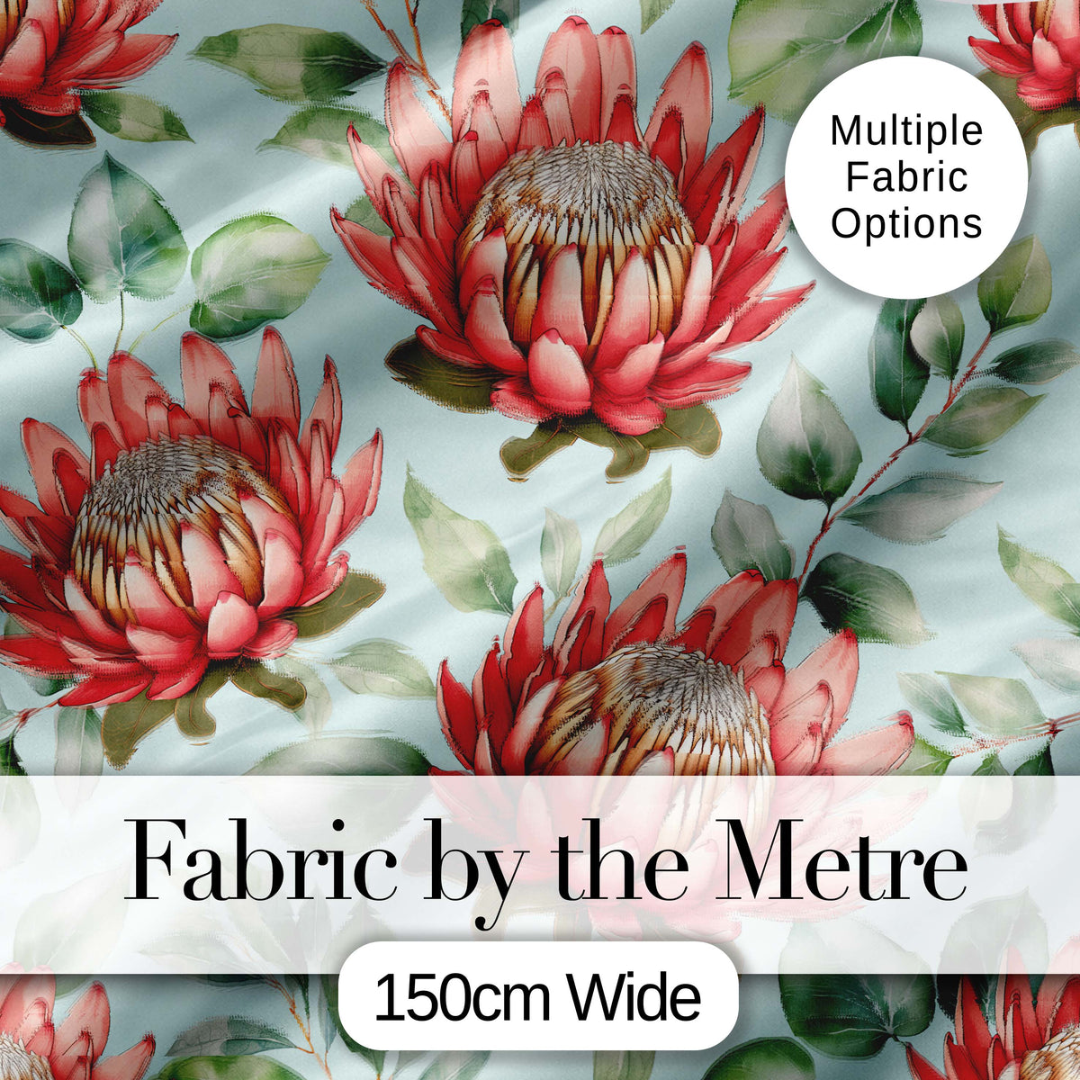 Protea Flower Botanical Illustration Seamless Pattern Pastel Background Digital Print Fabric by the Metre UK Sewing Quilting Textile