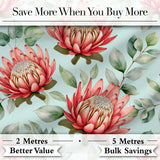 Protea Flower Botanical Illustration Seamless Pattern Pastel Background Digital Print Fabric by the Metre UK Sewing Quilting Textile