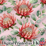 Elegant Protea Flower Pink Botanical Seamless Pattern Art Nature Floral Design Digital Print Fabric by the Metre UK Sewing Quilting Textile