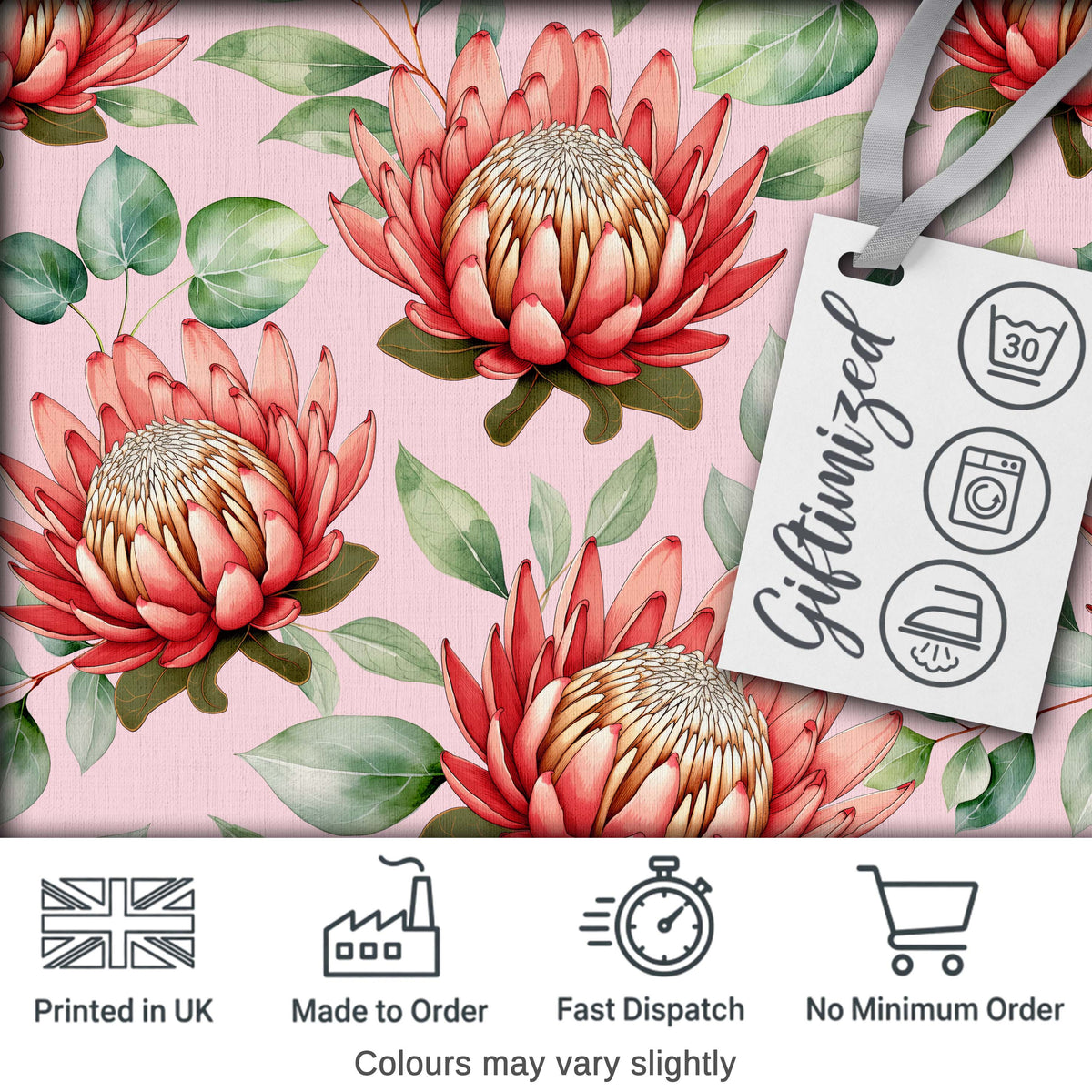 Elegant Protea Flower Pink Botanical Seamless Pattern Art Nature Floral Design Digital Print Fabric by the Metre UK Sewing Quilting Textile